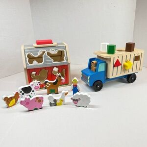 Melissa & Doug Wooden Sorting Barn Farm Animals & Shape Sorting Dump Truck